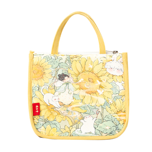 彩衣堂可爱便当包手拎保温袋通勤学生早餐包大容量拉链饭盒野餐袋