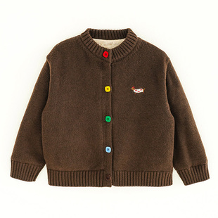 砚台家童装女童红色针织开衫毛衣2026冬新款儿童加厚新年过年上衣