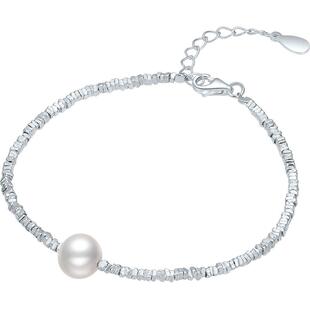 六桂福银饰S925银手链碎银子珍珠吊坠设计手串手饰新年礼物