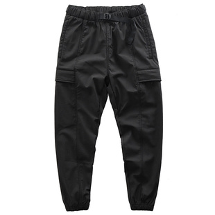 秋冬加绒运动裤微弹力宽松日系休闲裤保暖加厚九分裤工装束脚裤男