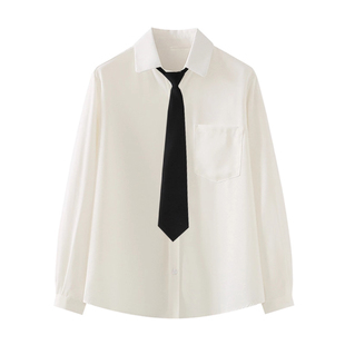 白色抗皱衬衫配领带女春季大码韩系学院风宽松显瘦长袖别致jk上衣