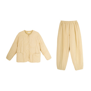 朵朵可可睡衣女2025秋冬新款压花工艺优雅加厚保暖夹棉家居服套装