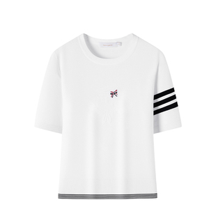 Navigare意大利小帆船白色短袖针织T恤女士新款圆领体恤半袖上衣