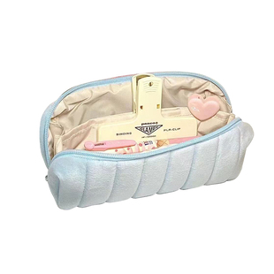 日系简约学生笔袋大容量抗摔夹层铅笔盒高颜值ins风小众少女心柔软云朵面包初中多层大容量多功能文具收纳袋