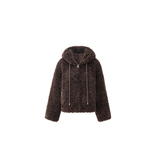 OCHIRLY欧时力连帽皮草外套女显瘦宽松气质高级感2025秋冬新款