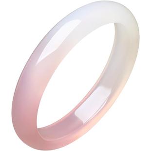 周六福粉白玉髓手镯宽条新中式高贵国风送妈妈送女友本命年礼物