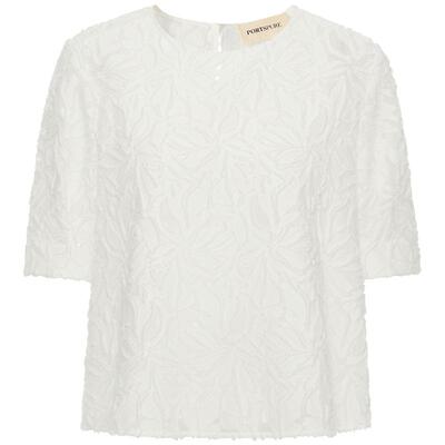 宝姿PORTSPURE女装舒适舒适度假浪漫花卉提花短袖上衣