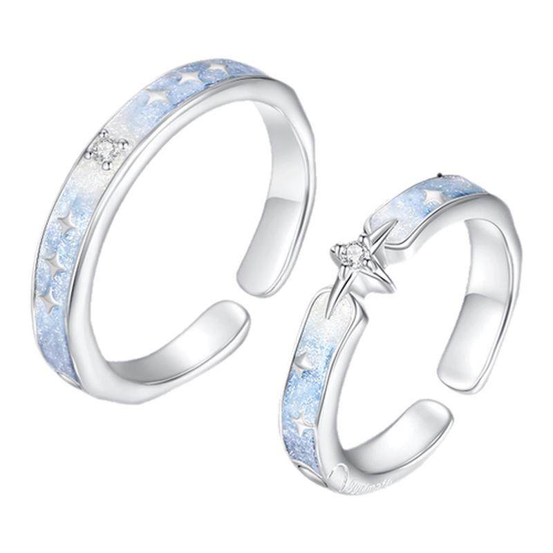 周大生夜幕繁星情侣对戒纯银荧光珐琅戒指女轻奢小众设计生日礼物