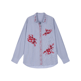 UOOYAA/乌丫2026春季新款动感樱桃木马元宝钉珠刺绣衬衫