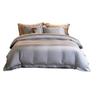 TW小熊纯色酒店风贡缎床上四件套轻奢卧室高档礼盒提花套件1.8m