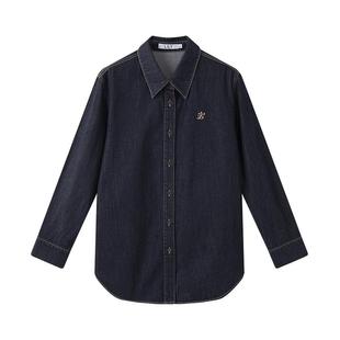 LILY2025新款女装莱赛尔棉复古气质休闲通勤牛仔衬衫外套上衣