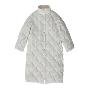 「清仓」亚麻棉羽绒服女90白鸭绒菱格显瘦宽松文艺中长款过膝外套