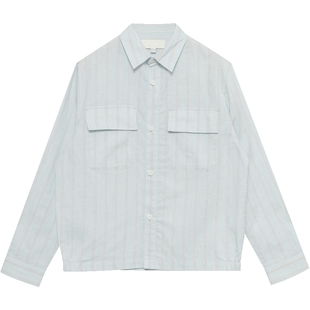 EHE男装条纹轻薄棉感亚麻文艺清新衬衫式外套衬衣夹克男春夏新款