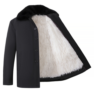 中老年皮毛一体棉衣真羊皮棉袄男加绒加厚羊皮袄休闲爸爸装尼克服