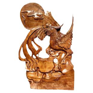 木雕摆件凤凰有凤来仪丹凤朝阳图实木手工艺装饰家居根雕艺术礼品