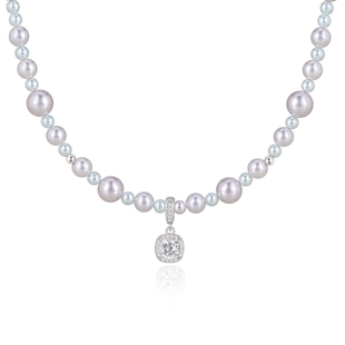 阿吉豆AJIDOU项链女款时尚珍珠方糖吊坠轻奢高级感饰品颈链锁骨链