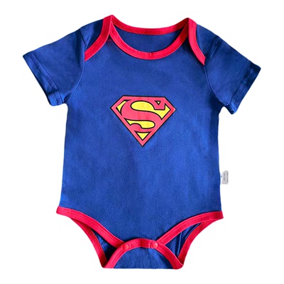 超人婴儿夏季短袖纯棉蓝色连体衣