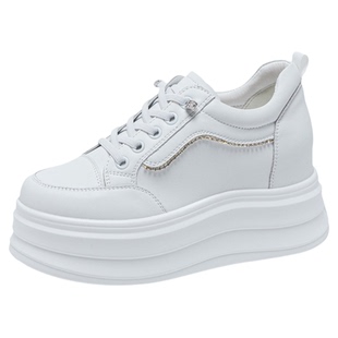 真皮厚底小白鞋女款2026新款春季内增高8cm松糕休闲鞋小个子女鞋