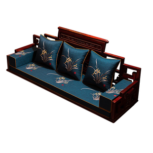 中式红木沙发坐垫实木沙发海绵垫棉麻套罩防滑罗汉床专用垫子座垫