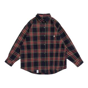 KXLFCHN空穴来风 酒红色格子衬衫男女宽松长袖复古衬衣外套春秋季