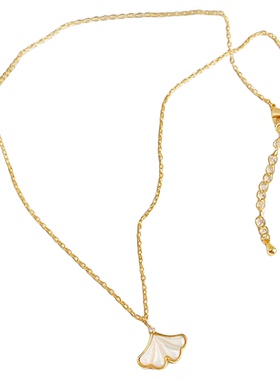 德国【设计师】Mihmily天然贝母银杏叶项链女18K金时尚气质锁骨链