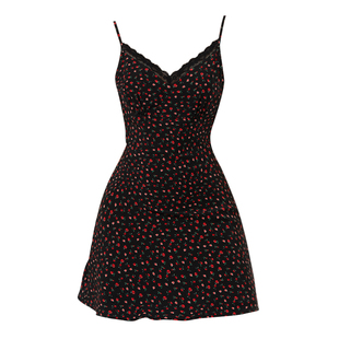 DPLAY【度假系列】夏季新款黑色吊带连衣裙女短款碎花裙子