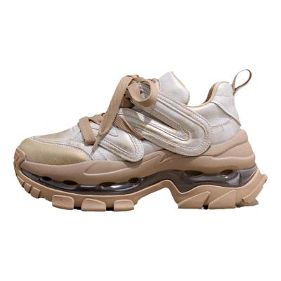 Snowelf真皮圆头厚底老爹鞋女春