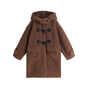 沫沫家童装冬装女童2026秋冬季新款儿童洋气中长款牛角扣大衣外套