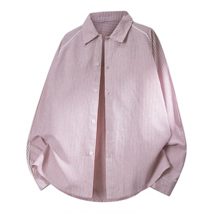 悟空有货秋季竖条纹设计感长袖衬衫男女复古宽松情侣百搭衬衣外套