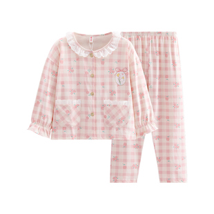 芬腾亲子睡衣女童春秋季纯棉长袖套装可爱休闲女孩儿童母女家居服