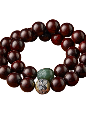 小叶紫檀手串多圈和田玉貔貅手链