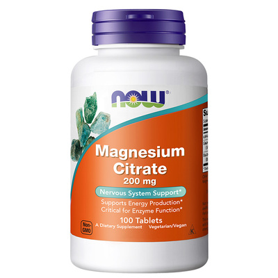 NOW诺奥柠檬酸镁片剂200mg镁补充剂成人补镁元素补钙搭档美国进口