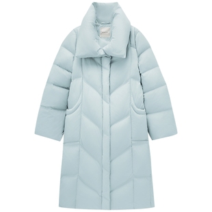 爱居兔减龄韩版长款羽绒服女2025年冬季新款立领浅蓝色气质外套