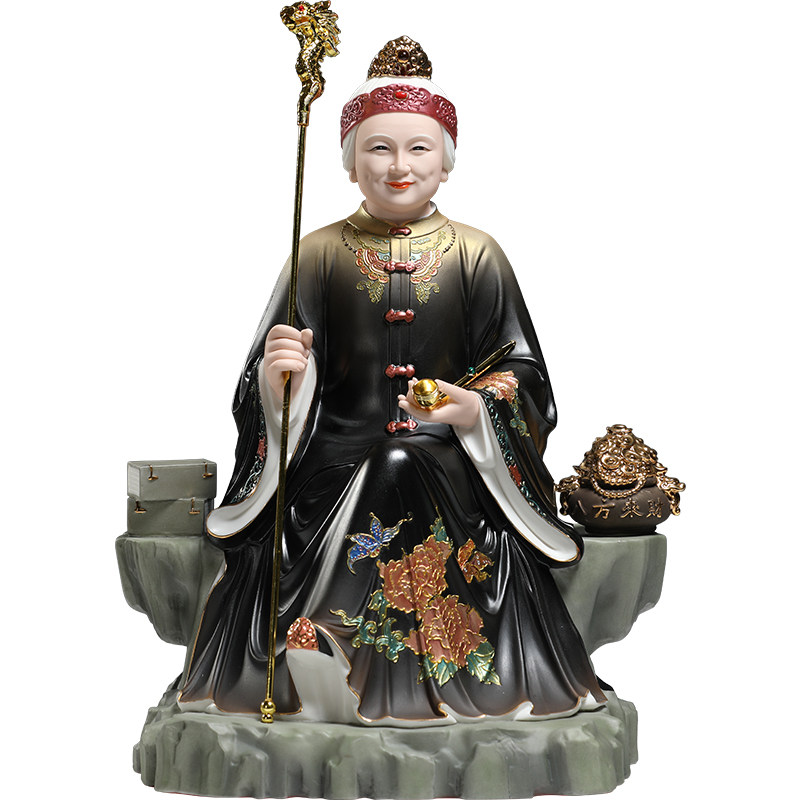锵锵陶瓷12至19寸黑老太神像黑妈妈奶奶像家用供奉佛像四大家摆件