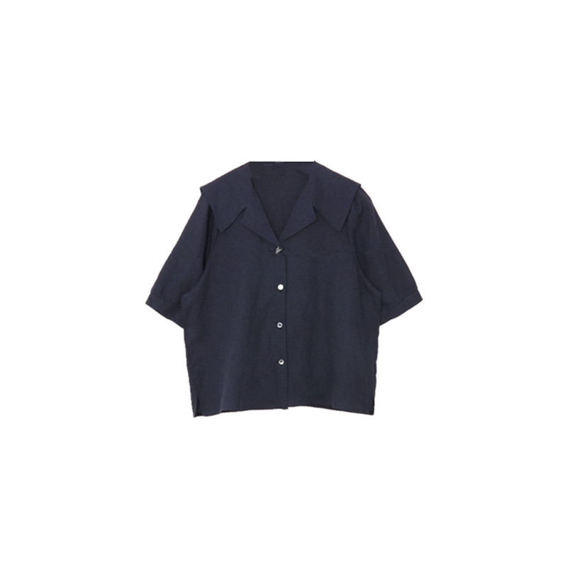 法式海军领亚麻短袖衬衫减龄凉爽