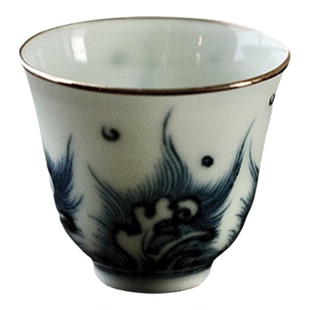 不亦室 蔓生叙古 海浪青花杯 柴窑包银口杯