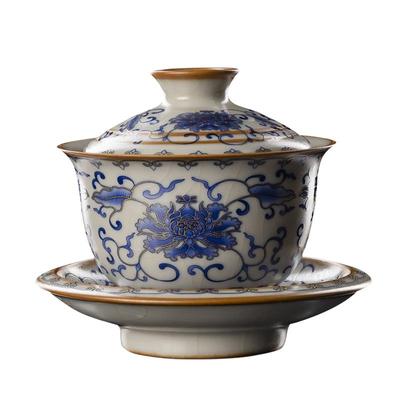 容山堂米黄汝窑三才悬停盖碗