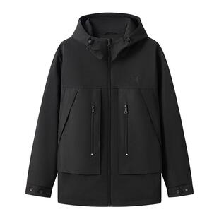 Navigare意大利小帆船黑色连帽夹克男春季户外休闲茄克外套