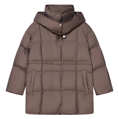 COVERINS2024年冬季新款白鸭绒高克重保暖立领连帽羽绒服女中款