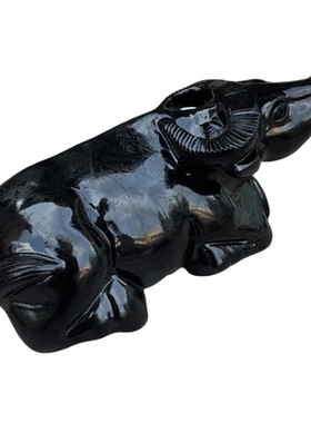 黑色天然石雕牛风水摆件牛运当头
