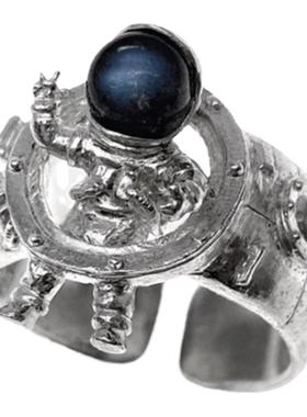 原创太空人戒指纯银手工宝石