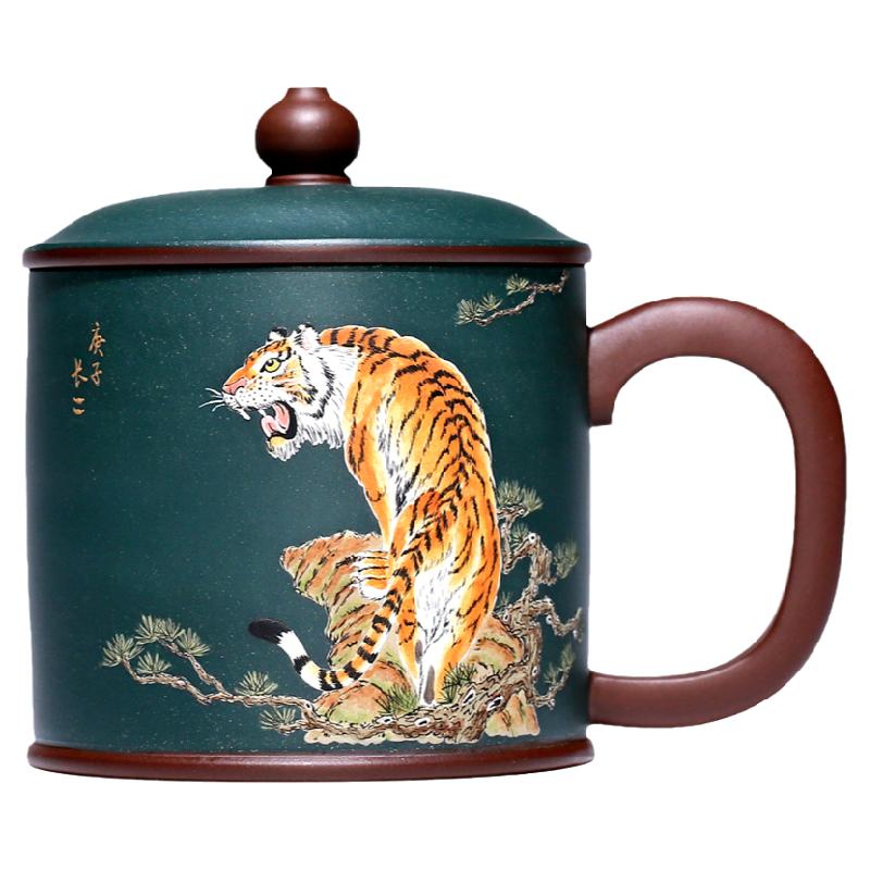 宜兴堆绘彩色底槽清紫砂杯