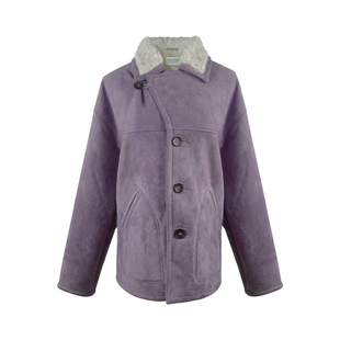 aaaaxbbb 约克腔调 麂皮一体韩系夹克外套三色翻领撞色长袖大衣女