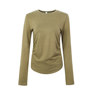 annerun美利奴羊毛抽褶运动上衣女健身长袖t恤瑜伽服训练速干衣服