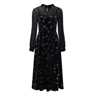 海青蓝 套装连衣裙女2025新款冬长袖立领时尚气质吊带裙子两件套