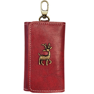 复古钥匙包女士小鹿五金锁匙包收纳简约多功能汽车电动车钥匙套扣