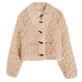 今屿花花今年流行的短款羊羔毛外套女秋冬款2024新款毛毛外套加厚