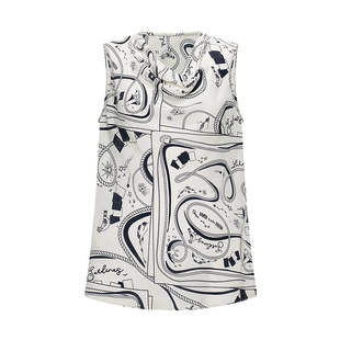 LILY2026夏新款莱赛尔混纺复古荡领印花斜裁无袖背心套头雪纺衫女