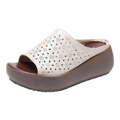 厚底坡跟真皮夏季新款鱼嘴拖鞋