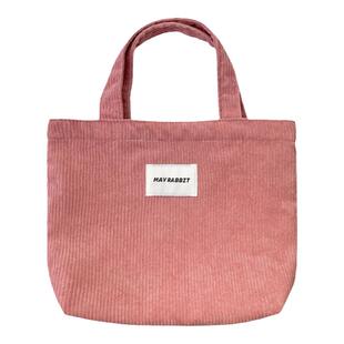 日系灯芯绒纯色手提包清新甜美帆布包手拎包大容量上班上学饭盒袋